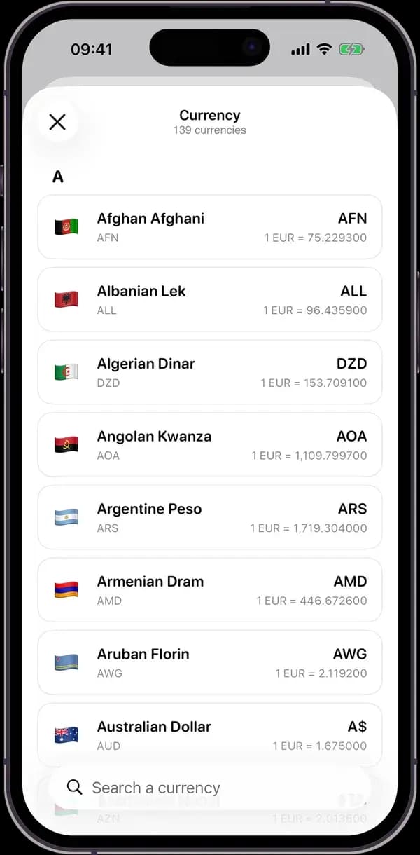 139 currencies available