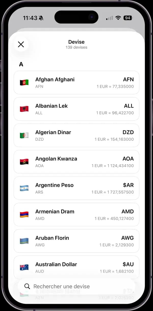 139 devises disponibles