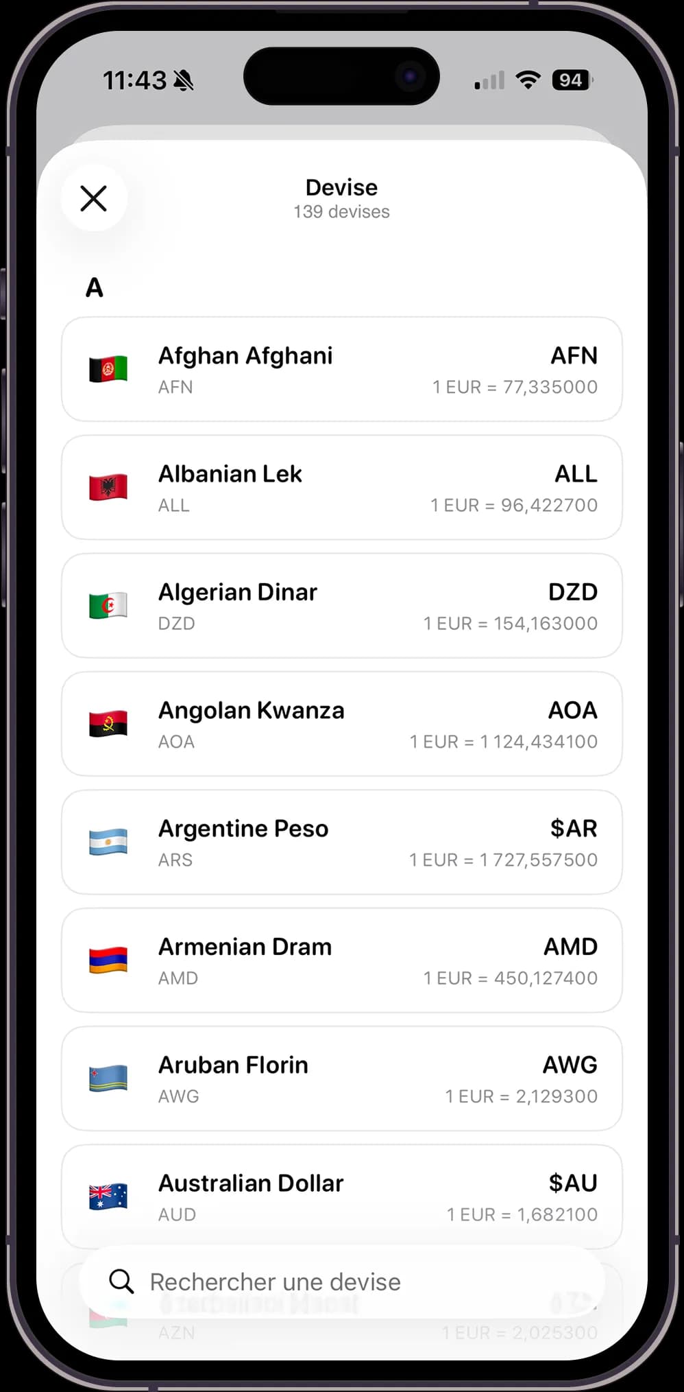 139 devises disponibles